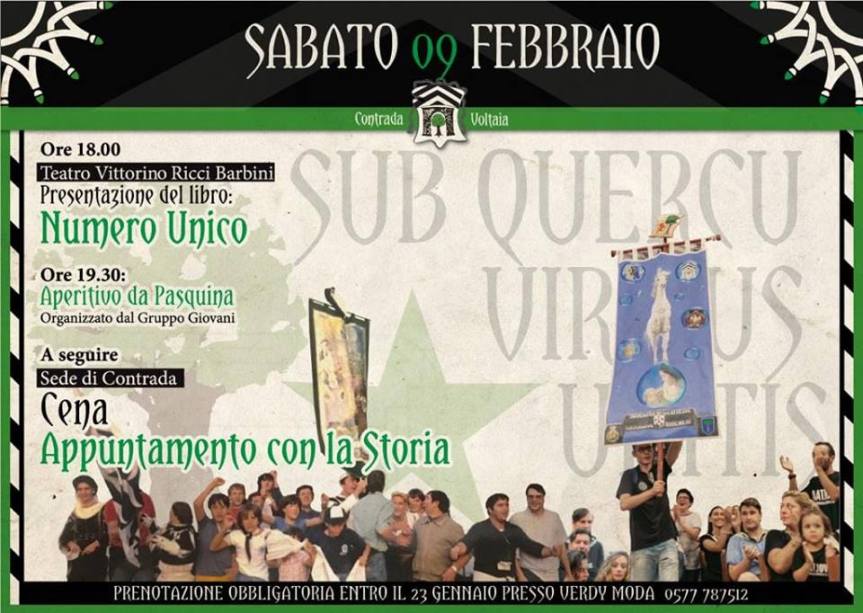 Palio di Piancastagnaio, Contrada Voltaia: 09/02 Presentazione “NUMERO UNICO” e Cena “APPUNTAMENTO CON LA&nbsp;STORIA”