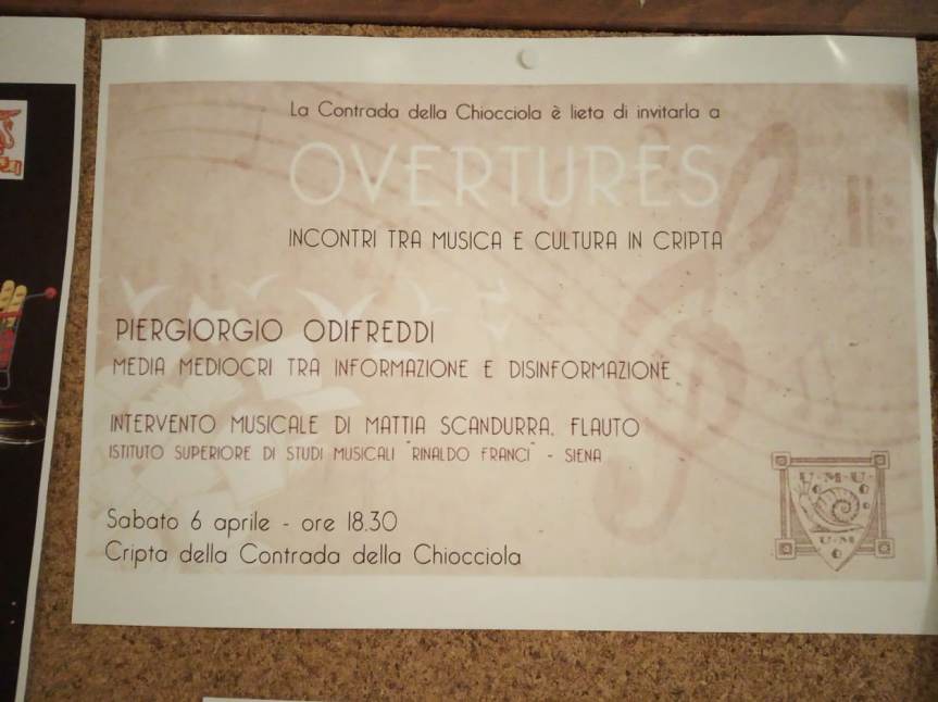 Siena, Contrada della Chiocciola: 06/04 PIERGIORGIO ODIFREDDI NELLA CHIOCCIOLA PER “OVERTURES”&nbsp;2019