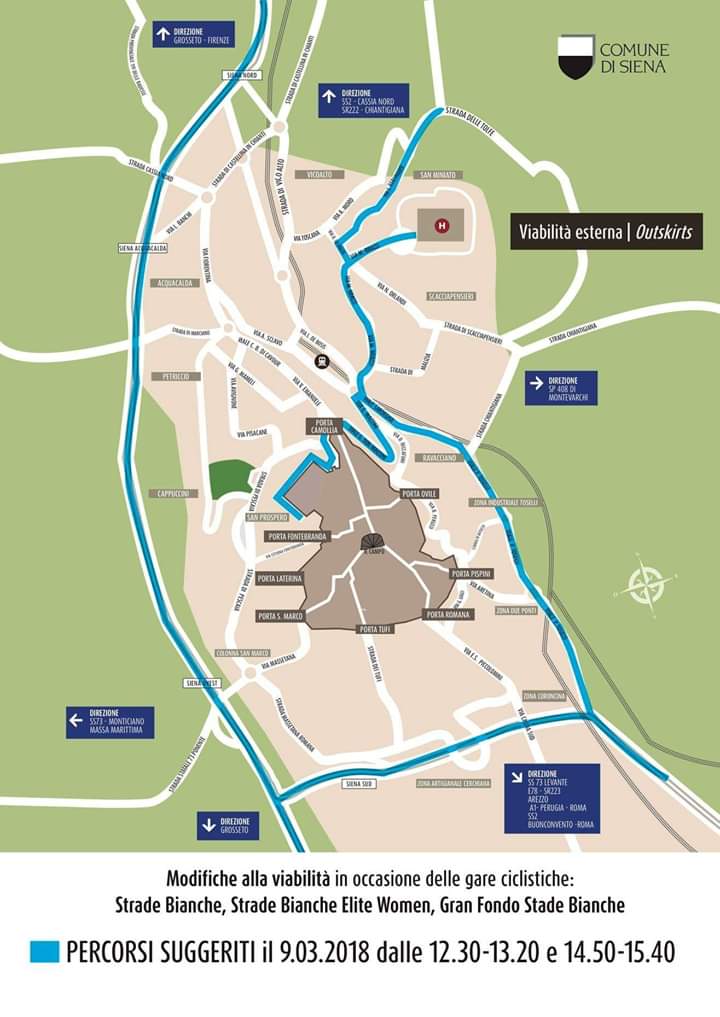 Siena: 09/03 Alcuni suggerimenti sui percorsi stradali da seguire per evitare le “Strade&nbsp;Bianche”