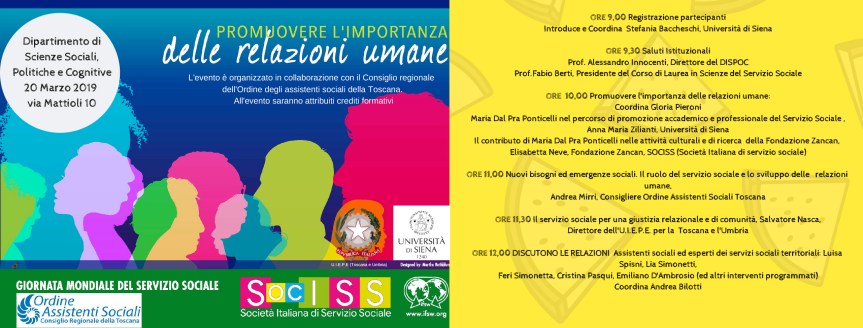 Siena: 20/03 ore 09.00 presso l’Università di Siena Giornata mondiale del servizio&nbsp;sociale