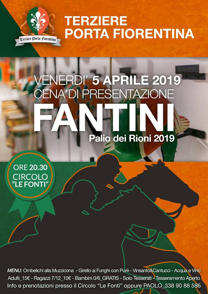 Palio di Castiglion Fiorentino, Terziere Porta Fiorentina: 05/04 Cena Di Presentazione Fantini – Palio&nbsp;2019