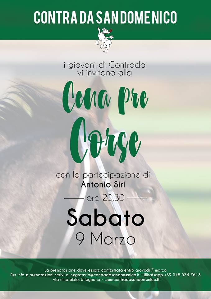 Palio di Legnano, Contrada San Domenico: 09/03 “Cena Pre&nbsp;Corse”