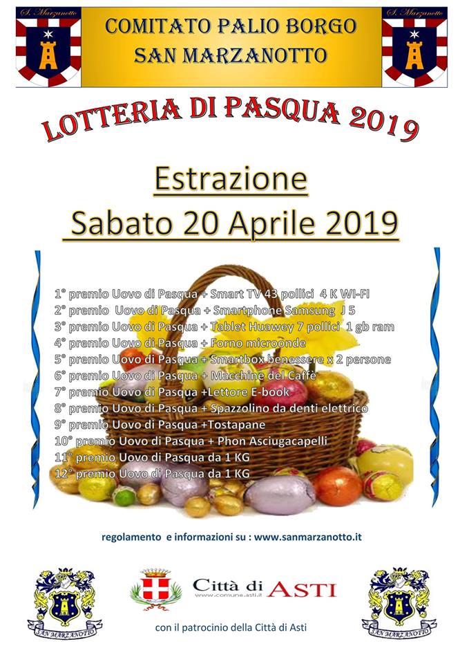 Palio di Asti, Comitato Palio Borgo San Marzanotto: Lotteria di Pasqua&nbsp;2019