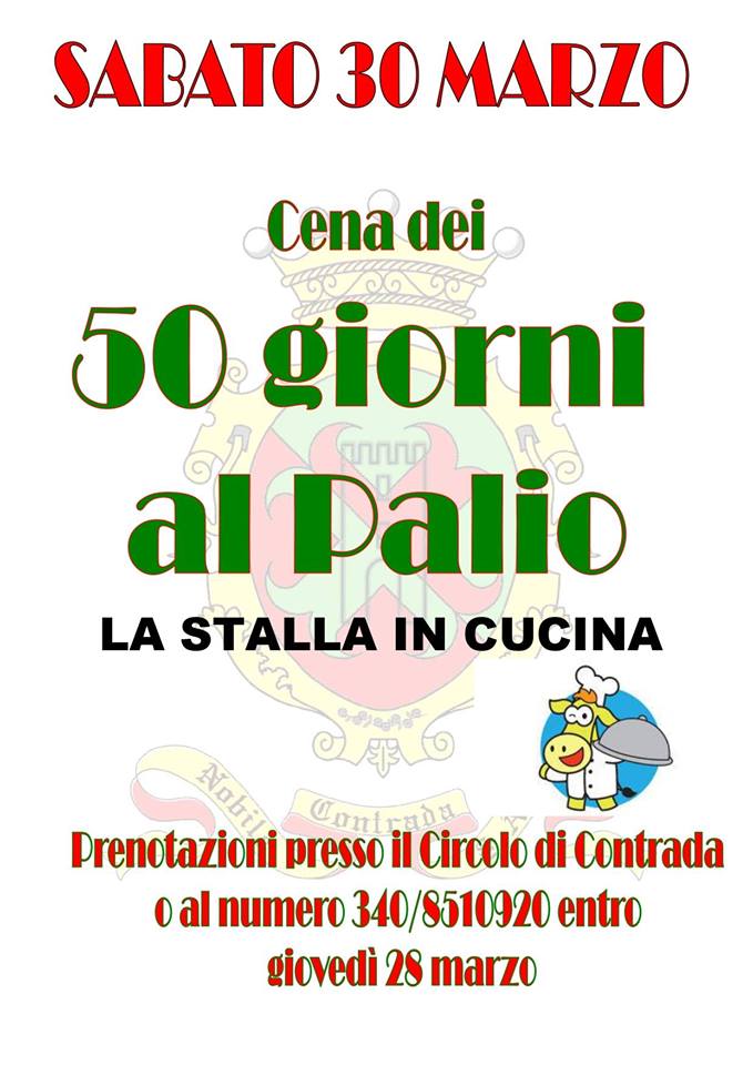 Palio di Fucecchio, Contrada Sant’Andrea: 30/03 “Cena dei 50 Giorni al Palio – la stalla in&nbsp;cucina”