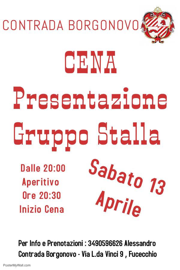Palio di Fucecchio, Contrada Borgonovo: 13/04 Cena Presentazione Gruppo&nbsp;Stalla