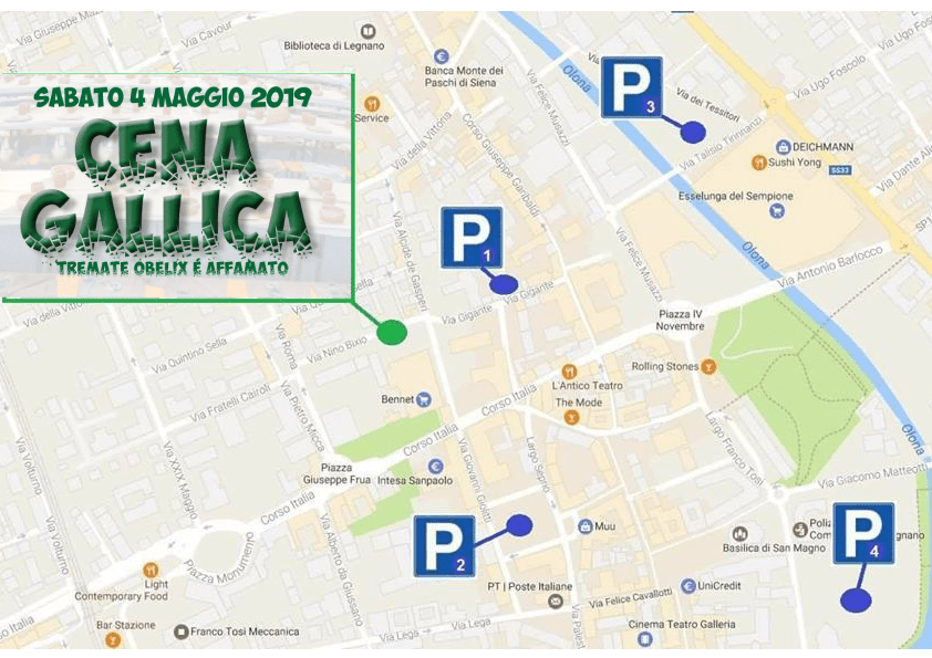 Palio di Legnano, Contrada San Domenico: 04/05 Ecco dove parcheggiare in occasione della Cena&nbsp;gallica”