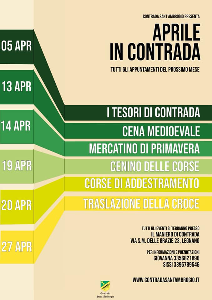 Palio di Legnano, Contrada Sant’Ambrogio: Appuntamenti Mese Aprile&nbsp;2019