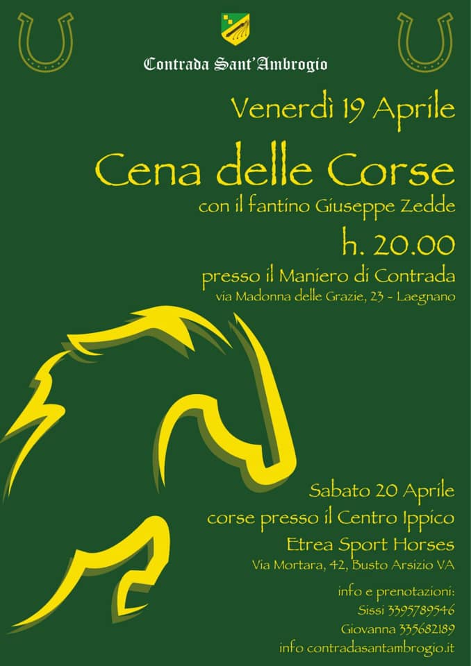 Palio di Legnano, Contrada Sant’Ambrogio: 19/04 “Cena delle&nbsp;Corse”