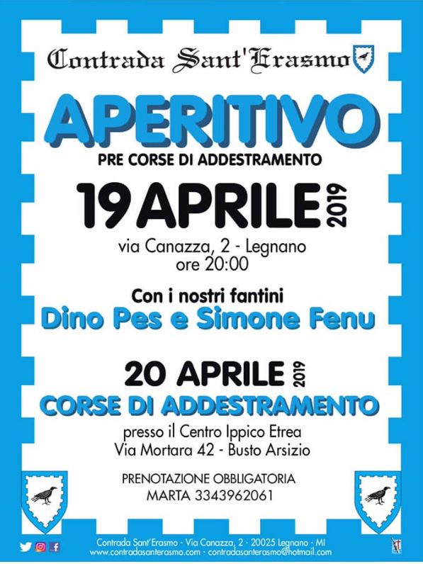Palio di Legnano, Contrada Sant’Erasmo: 19/04 Aperitivo con i&nbsp;Fantini