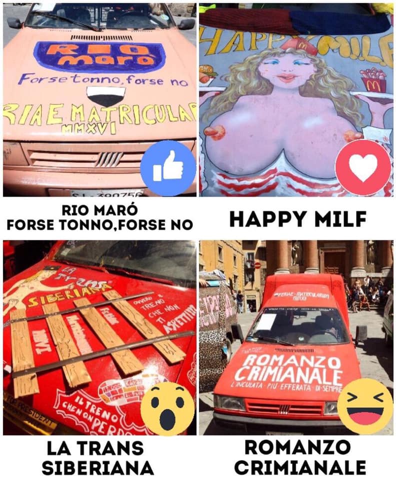 Siena, Feriae matricularum: Alcune delle macchine Storiche dei Goliardi&nbsp;Senesi