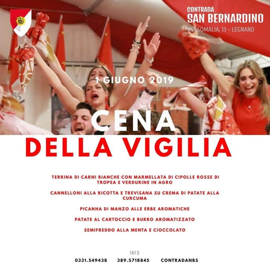 Palio di Legnano, Contrada San Bernardino: 01/06 Cena della&nbsp;Vigilia