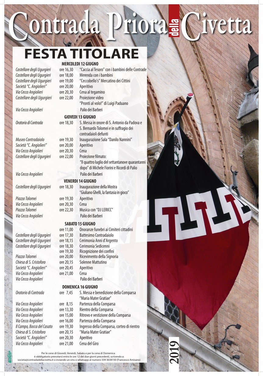Siena, Contrada della Civetta: Programma della Festa Titolare&nbsp;2019