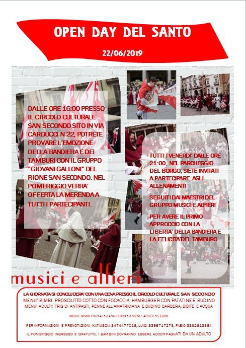 Palio di Asti, Comitato Palio Rione San Secondo: 22/06 “Open Day del&nbsp;Santo”