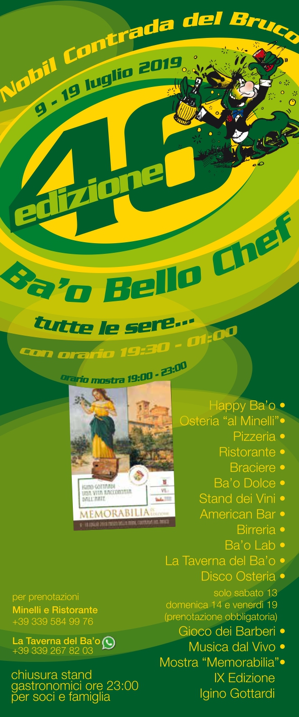 Siena, Contrada del Bruco: Biglietti Vincenti Lotteria “Ba’o Bello Chef”&nbsp;2019