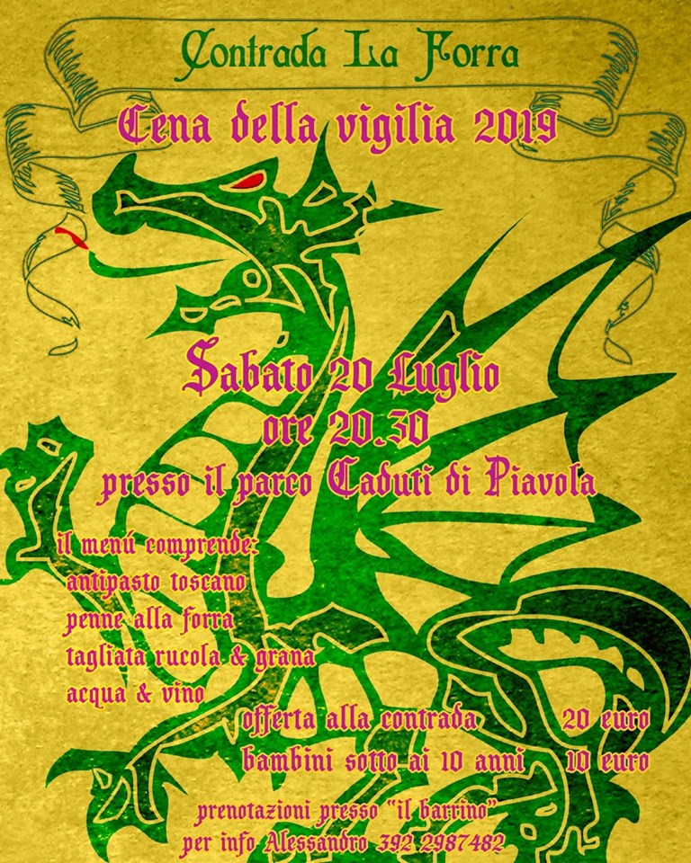 Palio di Bientina, Contrada La Forra: 20/07 Cena della Vigilia&nbsp;2019