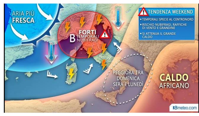 Italia: Previsioni meteo, picco del caldo. Weekend di forte maltempo, grandine e&nbsp;temporali