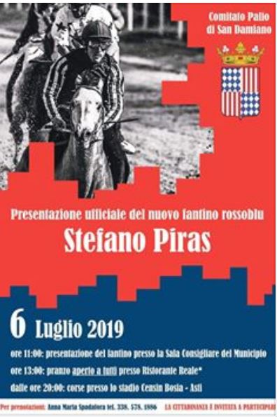Palio di Asti, Comitato Palio San Damiano d’Asti: Oggi 06/07 è stato presentato il fantino Stefano&nbsp;Piras
