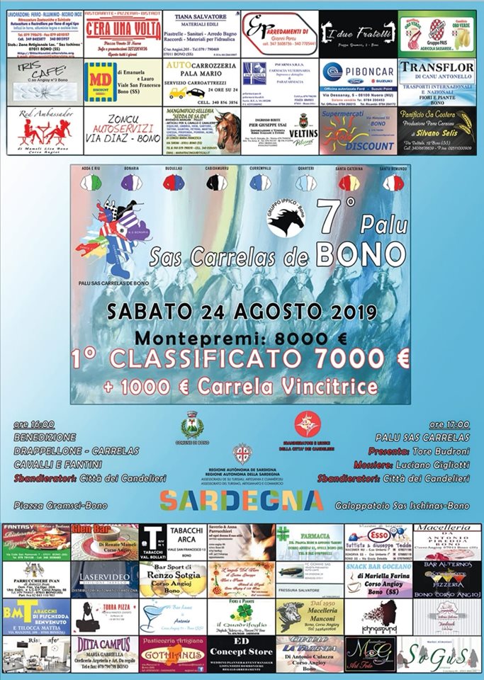 Palii, Bono: Domani 24/08 7° Palu de Sas Carrelas, Programma, come raggiungere Bono e cavalli e fantini&nbsp;partecipanti