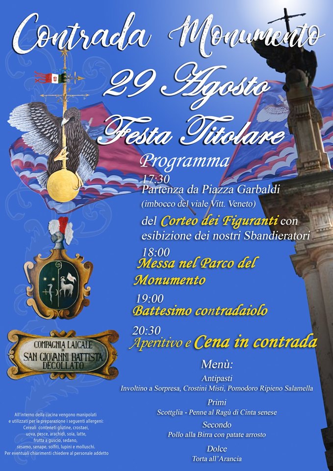 Palio di Castel del Piano, Contrada Monumento: Oggi 29/08 Festa Titolare