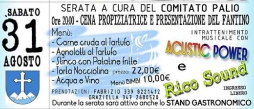 Palio di Asti, Comitato Palio Montechiaro: 31/08 Cena Propiziatoria 2019 e presentazione fantino Alberto Ricceri detto “Salasso”