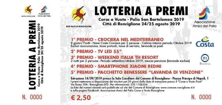 Corse a Vuoto Ronciglione: Info Lotteria&nbsp;2019
