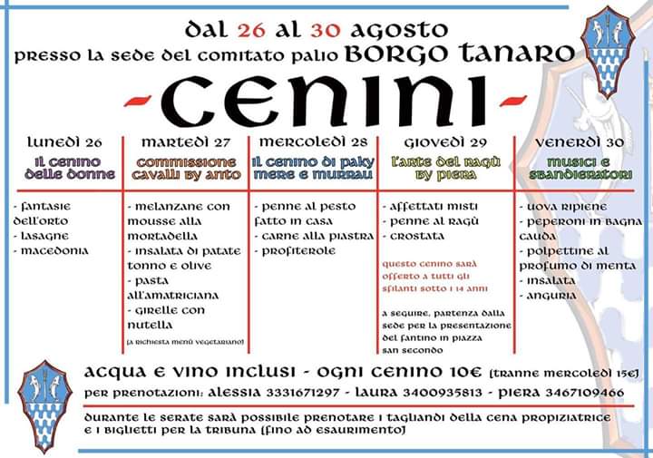 Palio di Asti, Comitato Palio Borgo Tanaro-Trincere-Torrazzo: 26-30/08 “Cenini Palio&nbsp;2019”