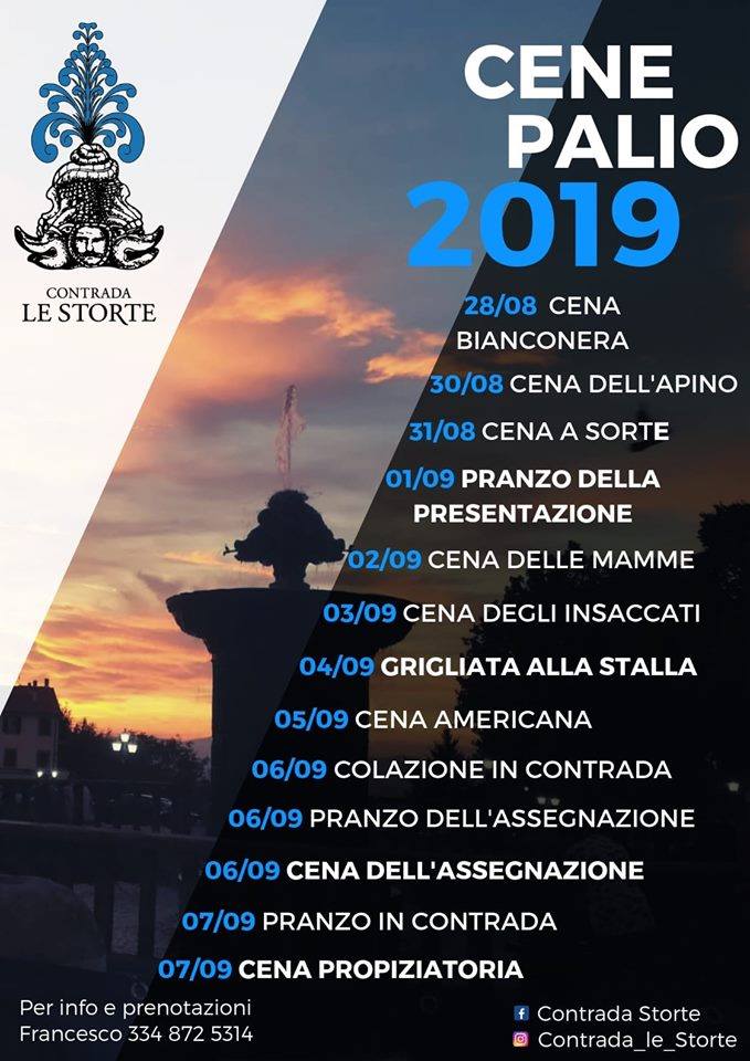 Palio di Castel del Piano, Contrada Le Storte: 28/08-07/09 Cene Palio&nbsp;2019