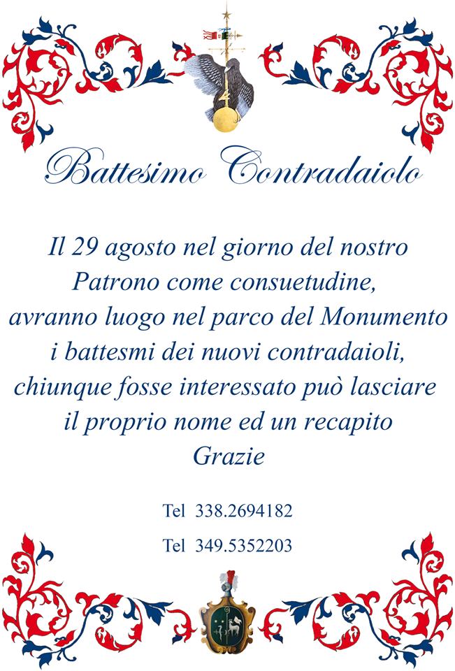 Palio di Castel del Piano, Contrada Monumento: Oggi 29/08  dalle ore 17.30 Battesimo Contradaiolo