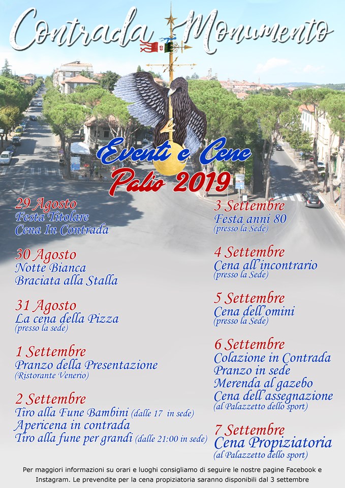 Palio di Castel del Piano, Contrada Monumento: 29/08-07/09 Eventi e Cene Palio 2019