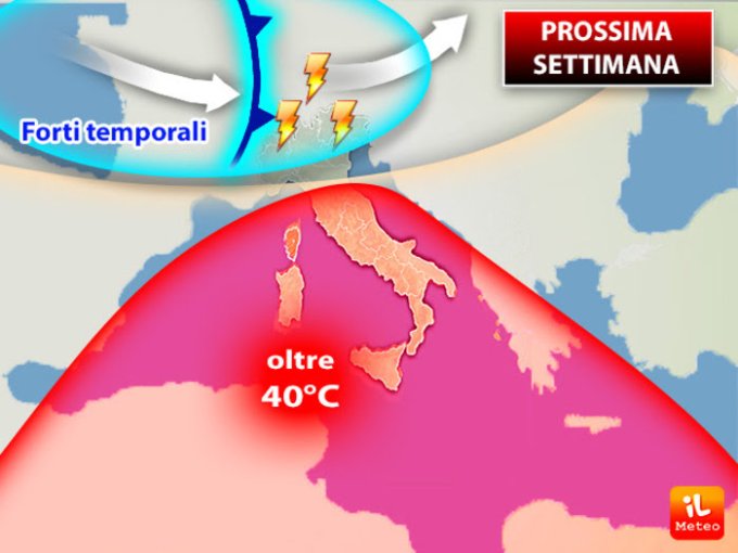 Italia, Meteo: PROSSIMA SETTIMANA, Italia ancora divisa, tra Forti Temporali e Caldo Africano oltre 40°C. I&nbsp;dettagli