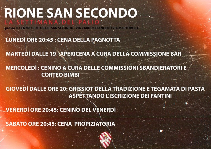 Palio di Asti, Rione San Secondo: 25-31/08 ” Settimana Biancorossa”