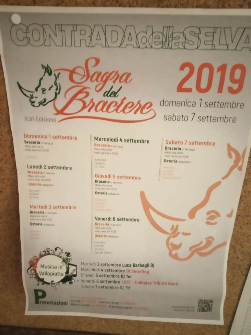 Siena, Contrada della Selva: 31/08-07/09 XLVI^ “Sagra del Braciere”&nbsp;2019