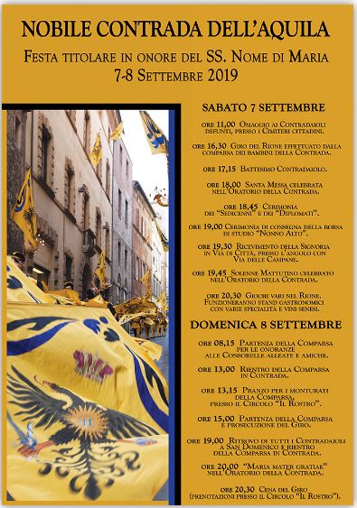 Siena, Contrada dell’Aquila: 07-08/09 Festa Titolare&nbsp;2019