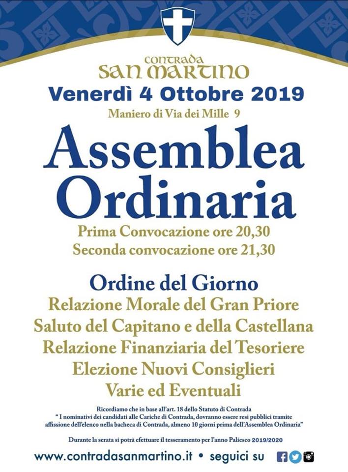 Palio di Legnano, Contrada San Martino: 04/10 Assemblea&nbsp;Ordinaria