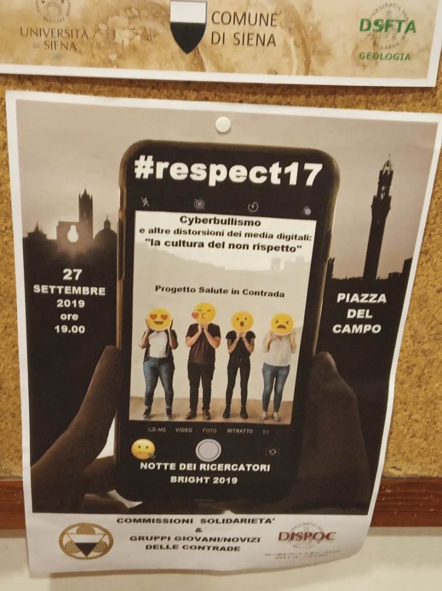Siena: Domani 27/09 ore 19.00 “#Respect17” Cyberbullismo e altre distorsioni dei media digitali, “la cultira del non&nbsp;rispetto”