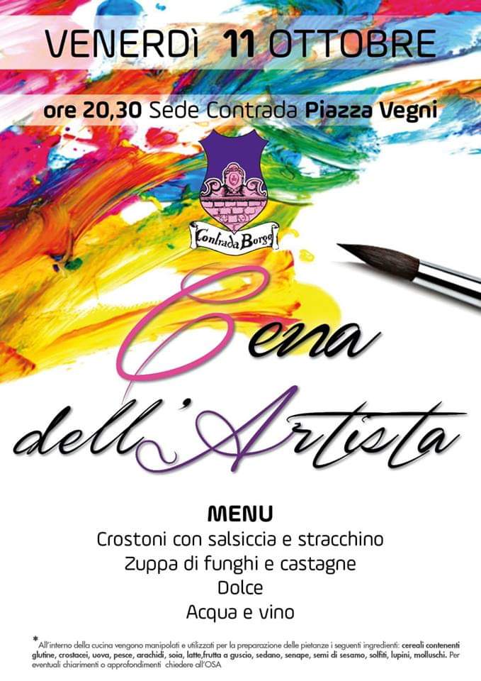 Palio di Castel del Piano, Contrada Borgo: Domani 11/10 Cena dell’Artista