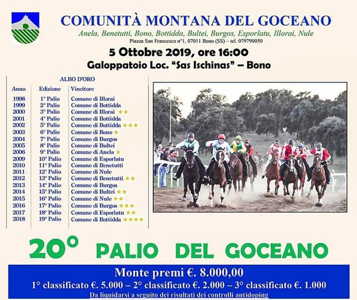 Palii, Bono: Oggi 05/10 Giuseppe Piccinnu su L’imperatore  vince il Ventesimo Palio del Goceano per il Comune di&nbsp;Illorai