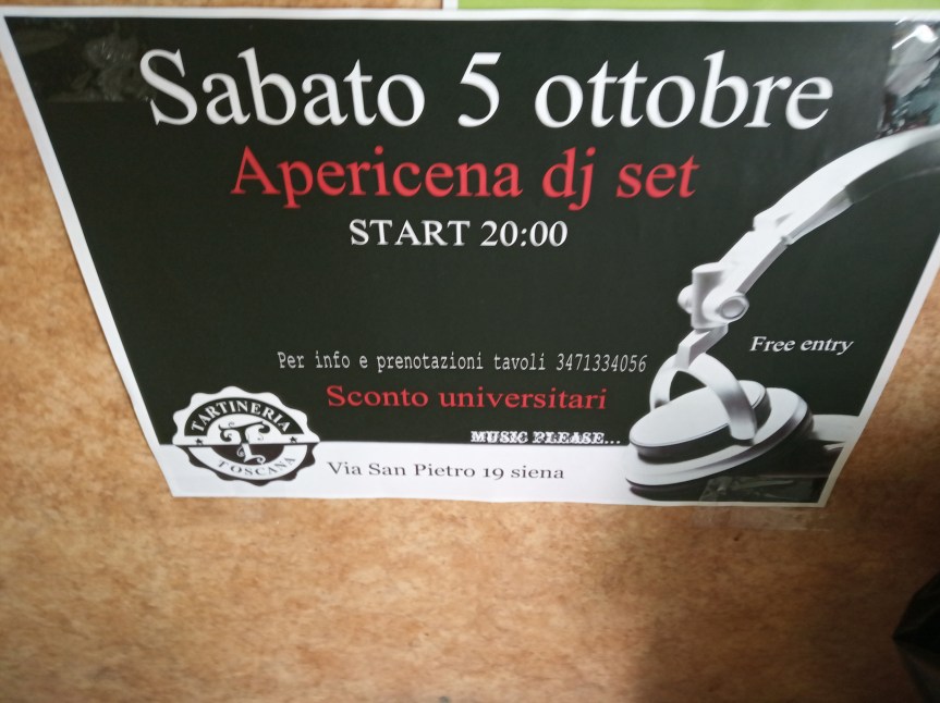 Massi Lo Sà, Sponsor: Tartineria Toscana 05/10 Apericena Dj&nbsp;Set