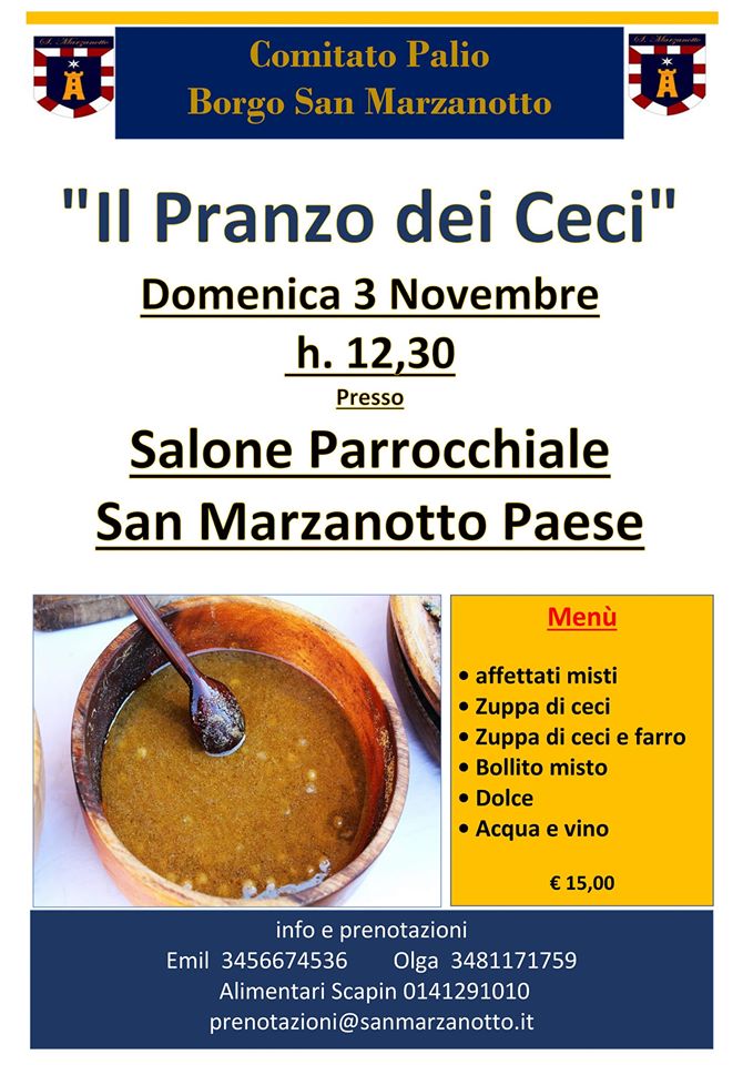 Palio di Asti, Comitato Palio San Marzanotto: 03/11 “Il Pranzo dei Ceci”