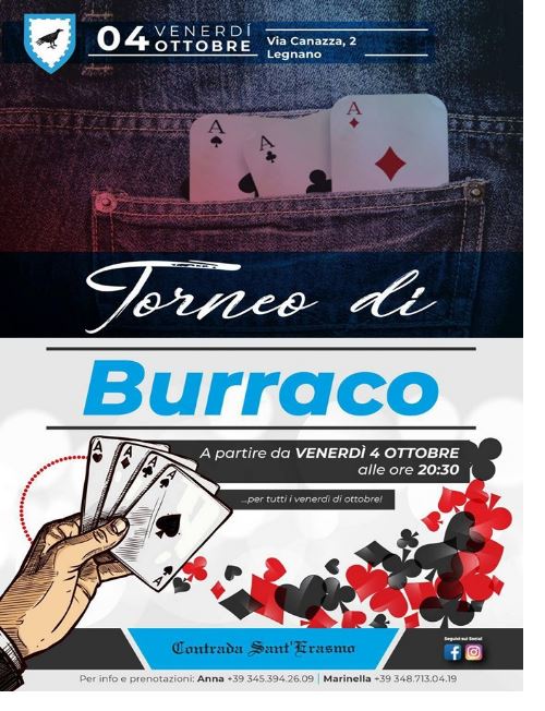 Palio di Legnano, Contrada Sant’Erasmo: 04/10 Torneo di&nbsp;Burraco