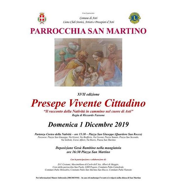 Asti: Domani 01/12 Il presepe vivente della Parrocchia di San Martino porta il Natale nel centro di&nbsp;Asti