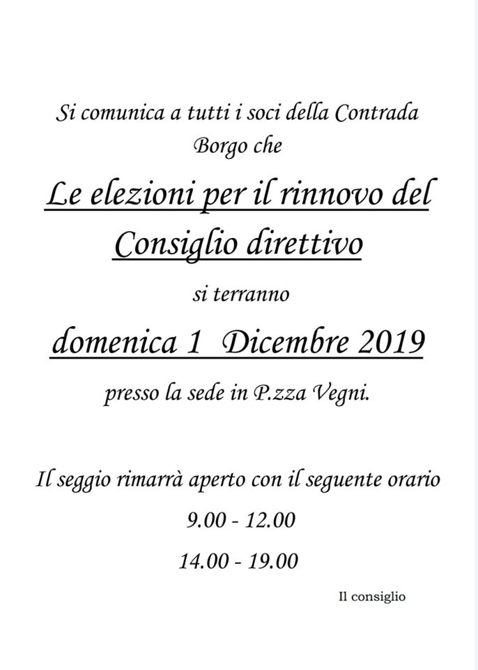 Palio di Castel del Piano, Contrada Borgo: 01/12 Elezioni Consiglio&nbsp;2019