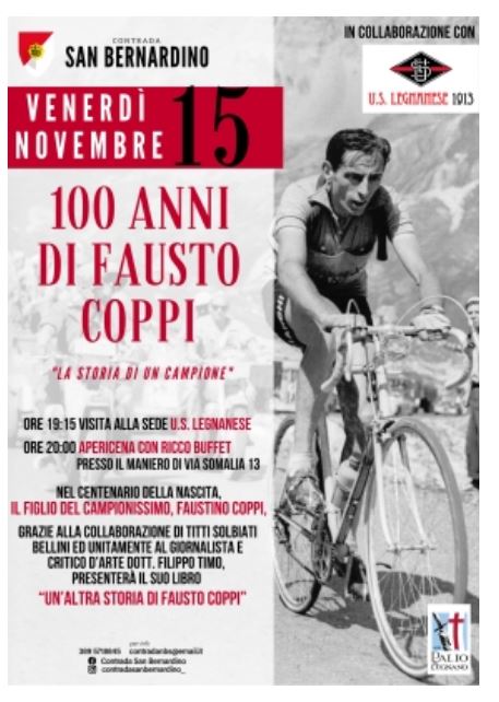 Palio di Legnano, Contrada San Bernardino: 15/11 Aperitivo – 100 Anni di Fausto&nbsp;Coppi