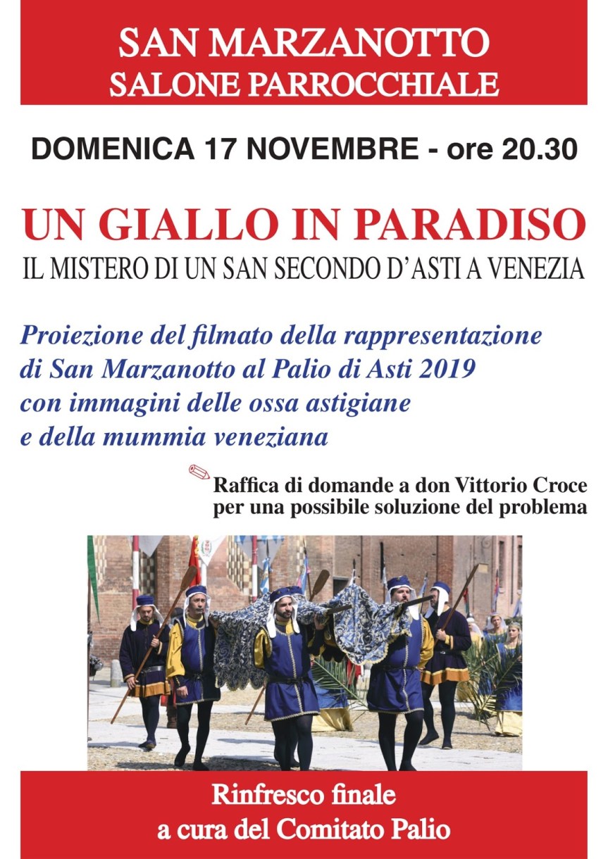Palio di Asti: 17/11 A San Marzanotto ” Un Giallo in&nbsp;Paradiso”
