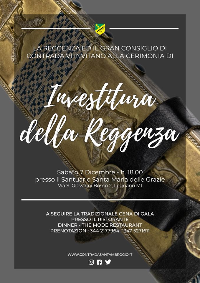 Palio di Legnano, Contrada Sant’Ambrogio: 07/12 “Investitura Reggenza” a seguire Cena di&nbsp;Gala