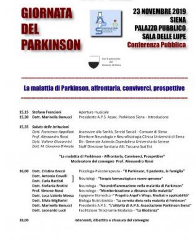 Siena: Domani 23/11 ore 15.00 ”L’ottimizzazione della vita dentro alla malattia di Parkinson”, convegno al Palazzo&nbsp;Pubblico