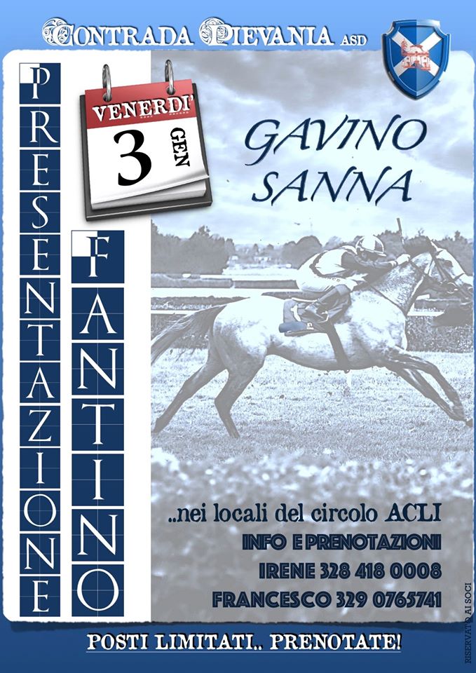 Palio di Buti, Contrada Pievania: 03/01/2020 Cena Presentazione fantino Gavino&nbsp;Sanna