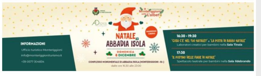 PROVINCIA DI SIENA: 08/12 “NATALE AD ABBADIA ISOLA”, EVENTO PER BAMBINI E&nbsp;ADULTI