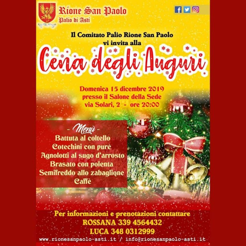 Palio di Asti, Comitato Palio San Paolo: 14/12 Bancarella di Natale alla casa di riposo Opera Pia Tellini, 15/12 Cena degli&nbsp;Auguri