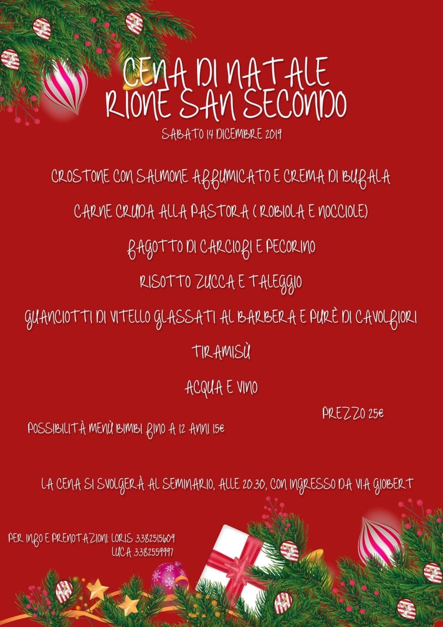 Palio di Asti, Comitato Palio Rione San Secondo: 14/12 Cena di&nbsp;Natale